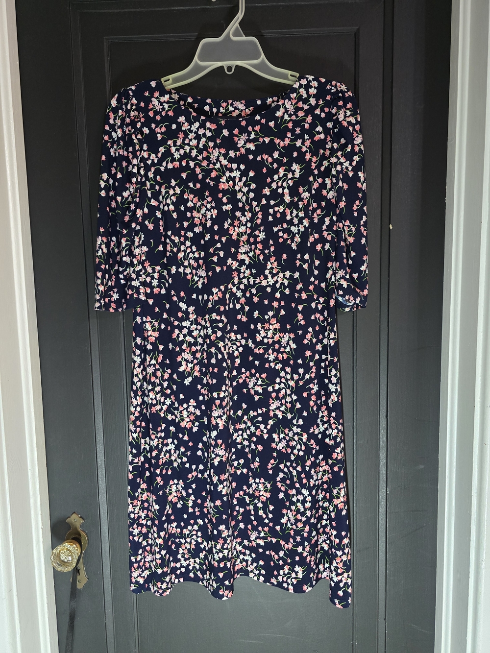 Tommy Hilfiger Navy Midi Dress with Pink & White Floral Print